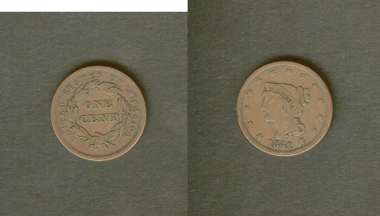 USA 1 cent \"braided hair\" 1842 VF